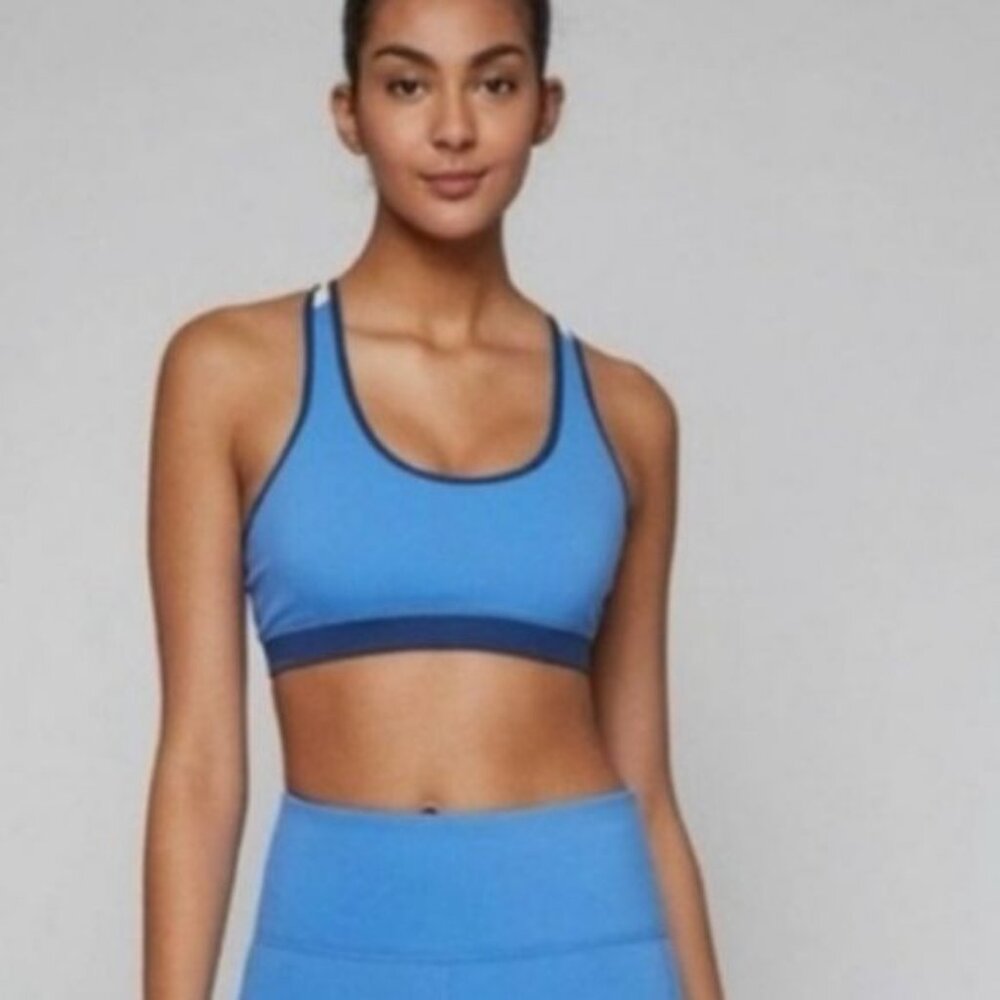 4 Fourlaps Infinity Sports Bra Size Large New Blue Yellow Athletic Gym Running